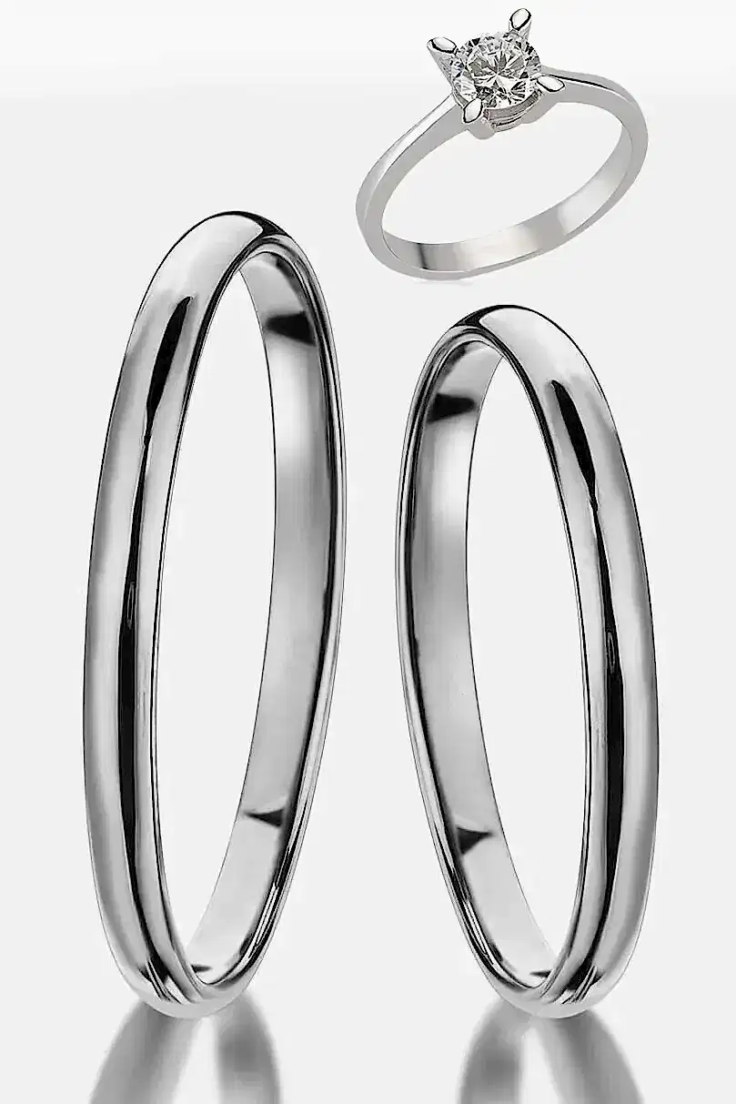 2 mm Gümüş Alyans Çifti Söz Nişan Yüzükleri ve Tektaş Yüzük wr85