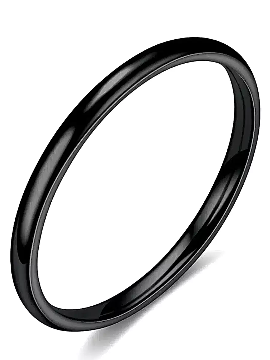 2mm Süper İnce Bombeli Parlak Erkek Kadın Çelik Alyans Yüzük cl26 - Siyah