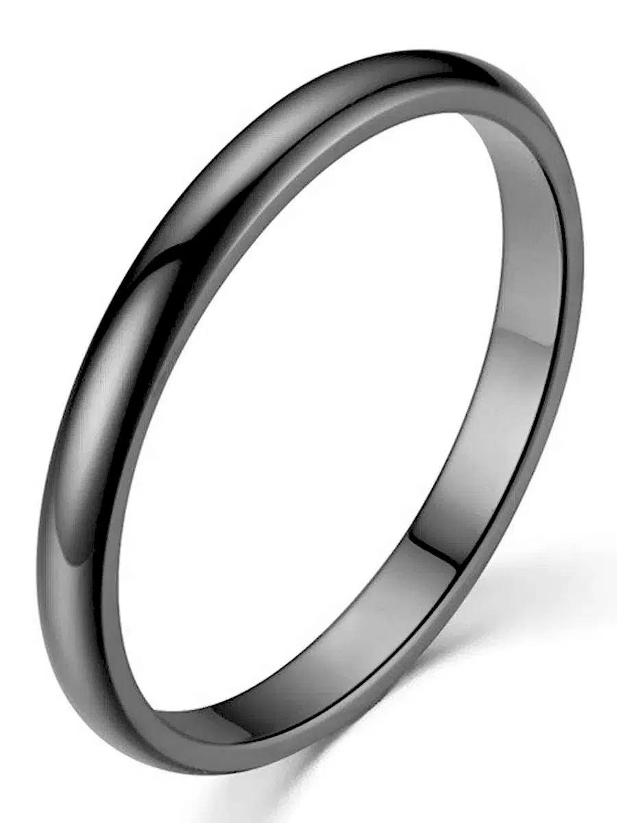 3mm İnce Bombeli Parlak Erkek Kadın Unisex Çelik Alyans Yüzük cl27 - Siyah