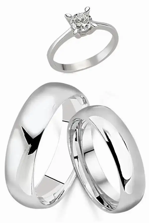 6 mm Bombeli Gümüş Çift Alyans Söz Nişan Yüzüğü Tektaş Hediye al30