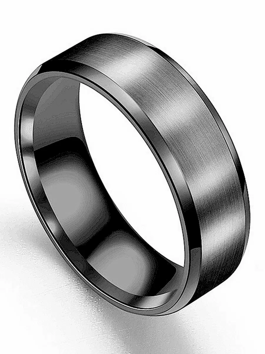 6mm Köşeli Düz Model Unisex Kadın Erkek Çelik Alyans Yüzük cl30 - Siyah