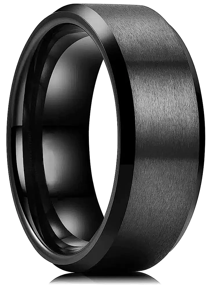 8 mm Köşeli Düz Model Unisex Kadın Erkek Çelik Alyans Yüzük cl31 - Siyah