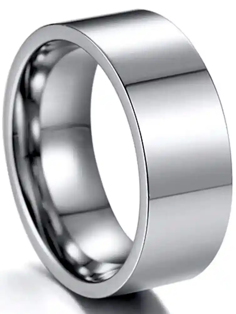 8mm Geniş Düz Model Parlak Çelik Alyans Erkek Kadın Unisex Yüzük cl28 - Beyaz