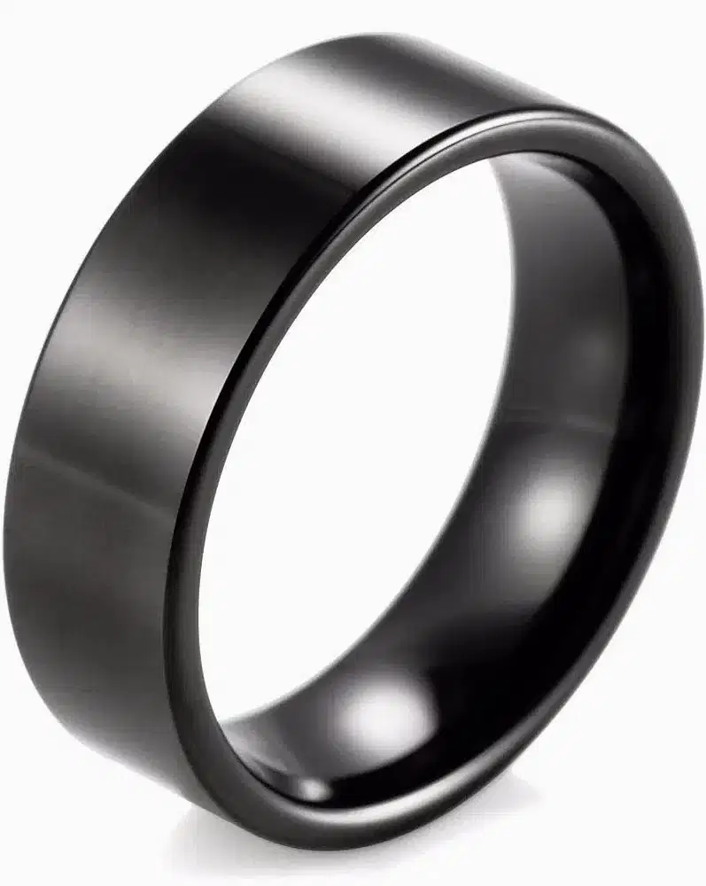 8mm Geniş Düz Model Parlak Çelik Alyans Erkek Kadın Unisex Yüzük cl28 - Siyah