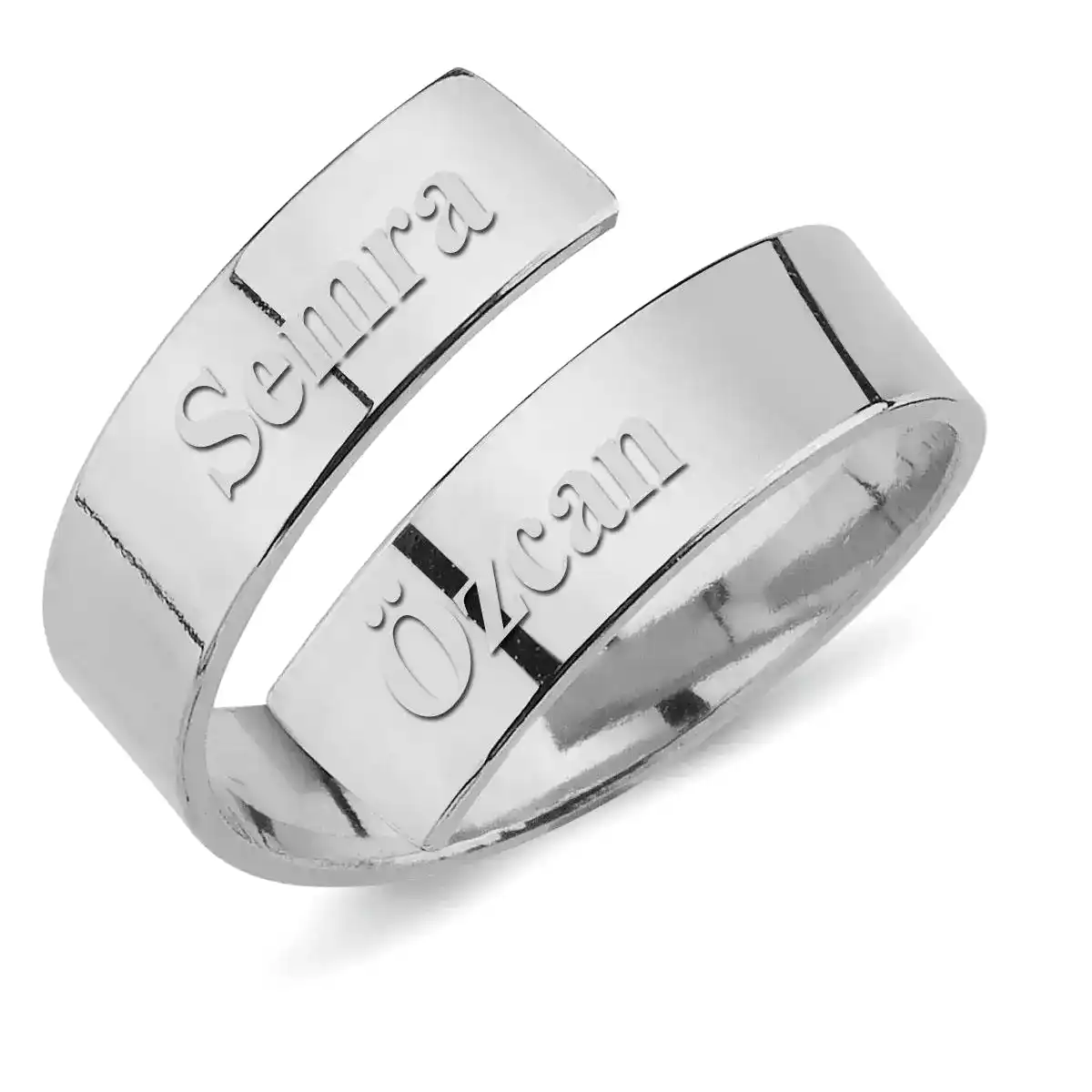 Kişiye Özel Aşk Sarmalı Gümüş Bayan Yüzük Çift İsim Yazılı wsr110 - Beyaz