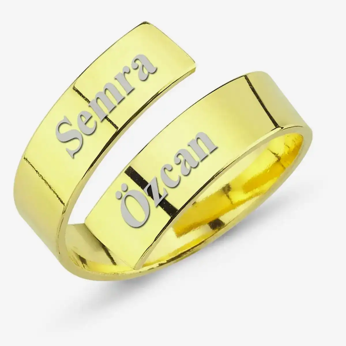 Kişiye Özel Aşk Sarmalı Gümüş Bayan Yüzük Çift İsim Yazılı wsr110 - Sarı