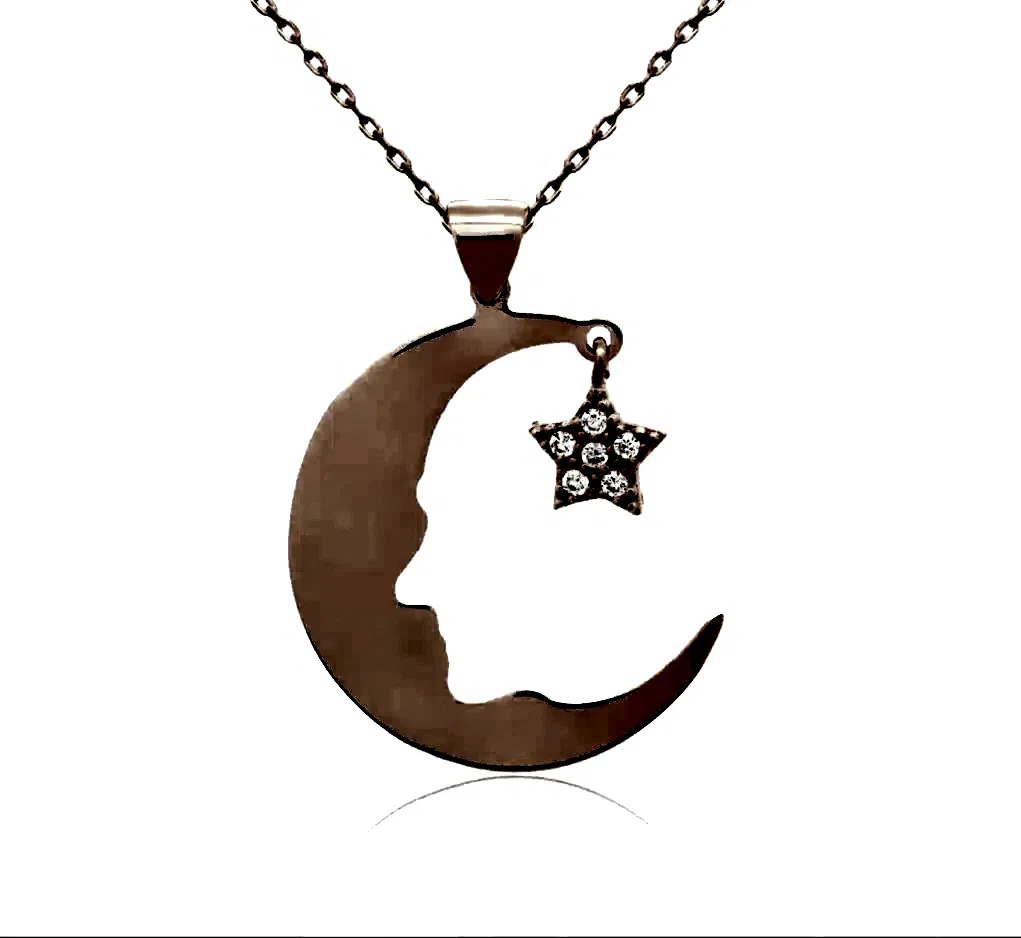 Atatürk Silüeti Taşlı Ay Yıldız Kadın Gümüş Kolye wsn155 - Pembe