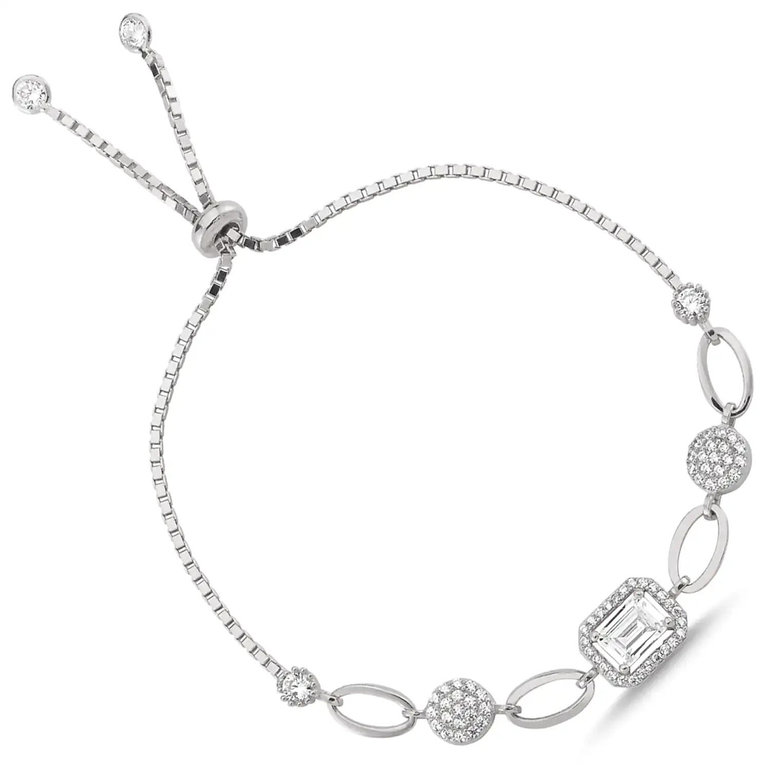 Baget Taşlı Kadın 925 Ayar Gümüş Bileklik Asansör Kilitli wsb113 - Beyaz