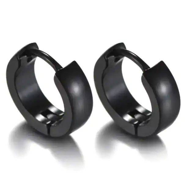 Bombeli Halka Erkek Bayan Unisex Geniş Çelik Küpe Çifti 6mm mse7-2 - Siyah