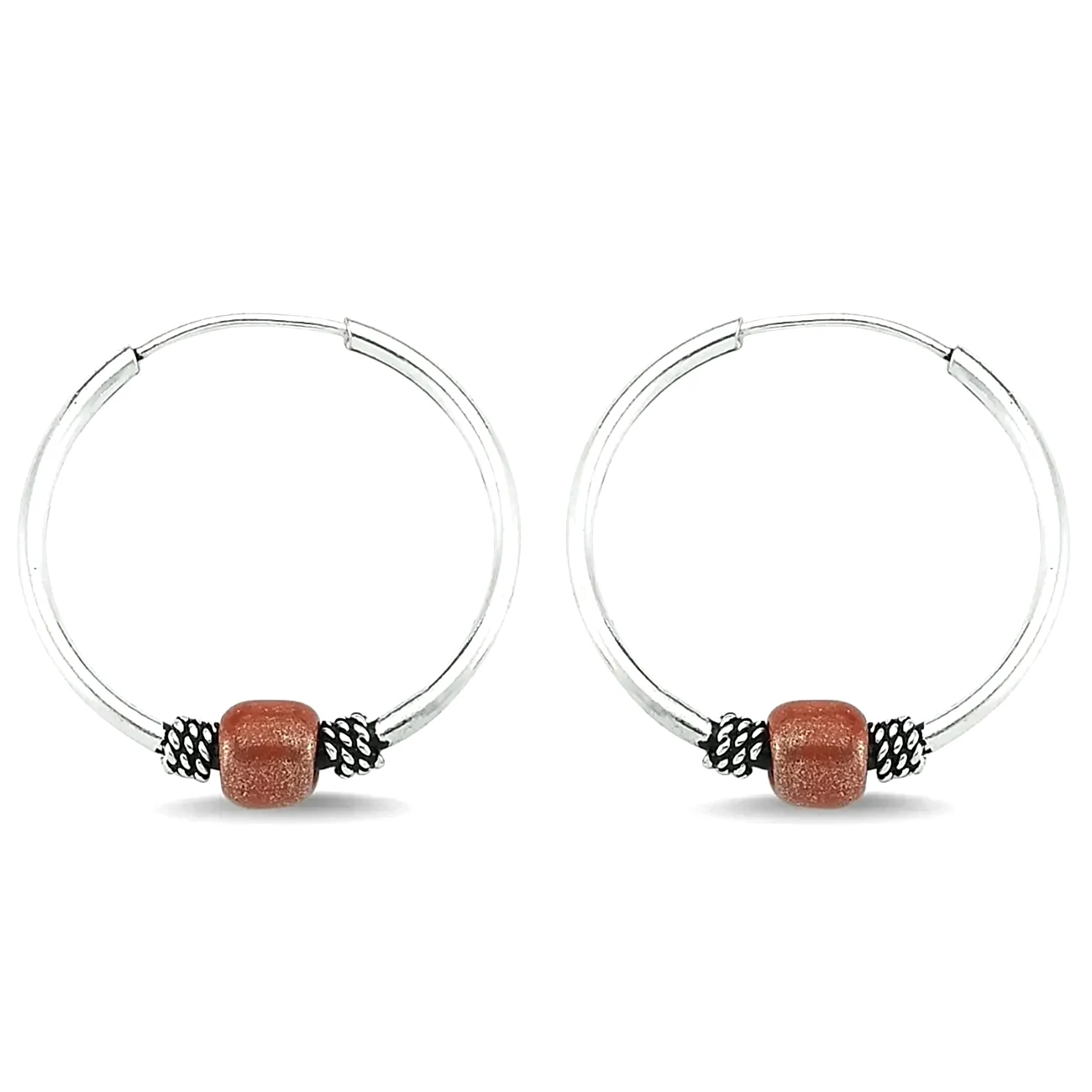 Boncuklu Gümüş Halka Küpe 10 mm wsk09-10 - Bordo