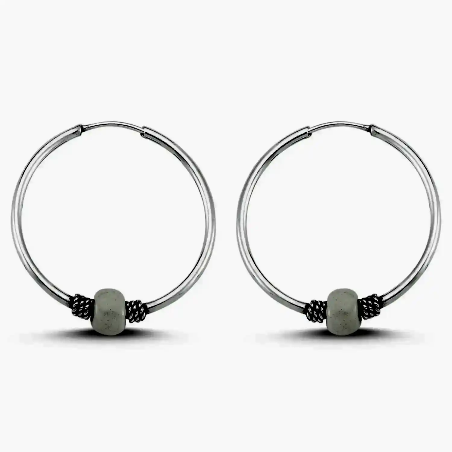 Boncuklu Gümüş Halka Küpe 10 mm wsk09-10 - Beyaz