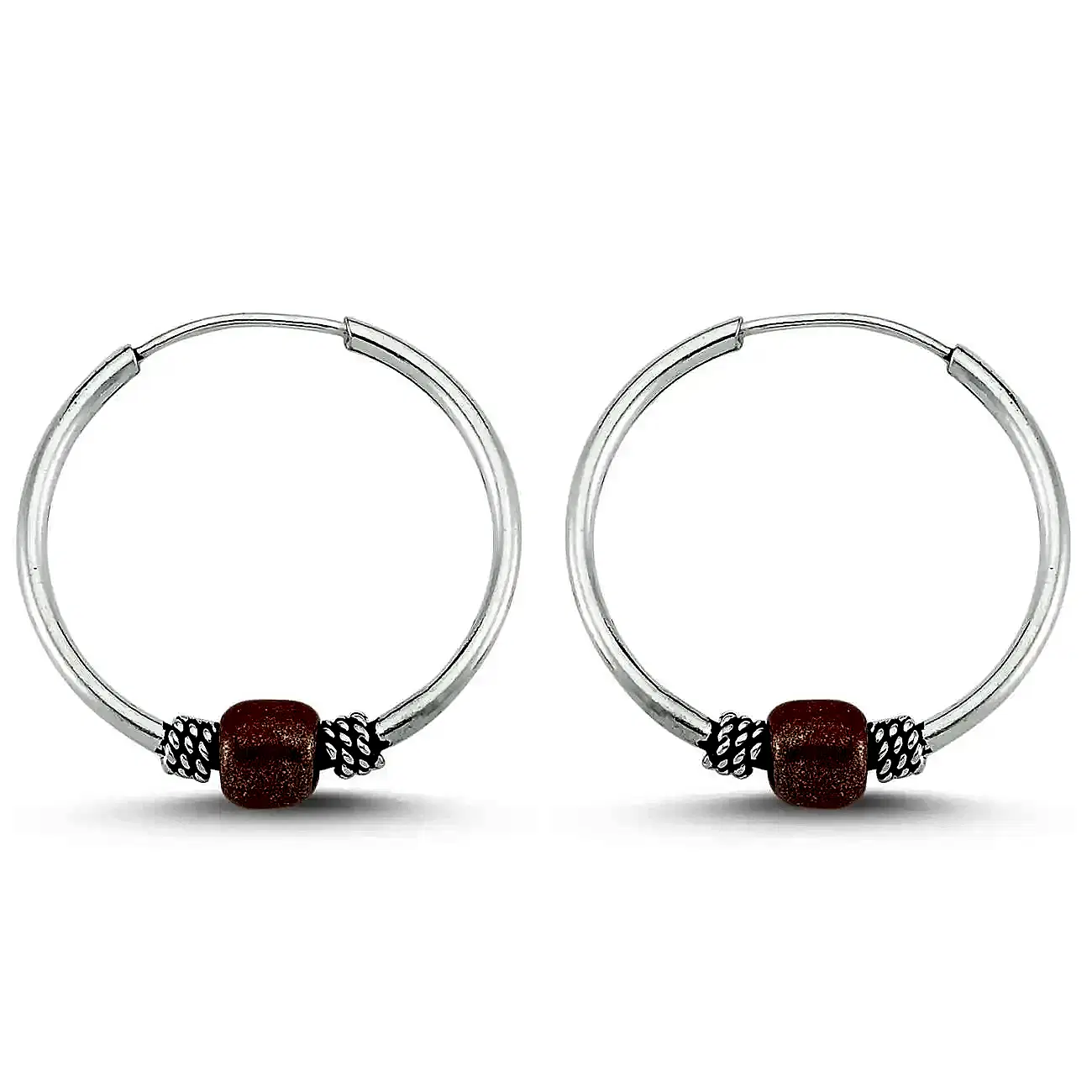 Boncuklu Gümüş Halka Küpe 12 mm wsk09-12 - Bordo