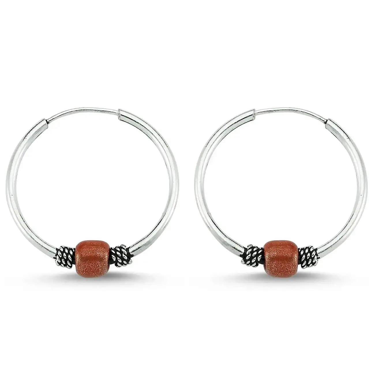 Boncuklu Gümüş Halka Küpe 16 mm wsk09-16 - Bordo