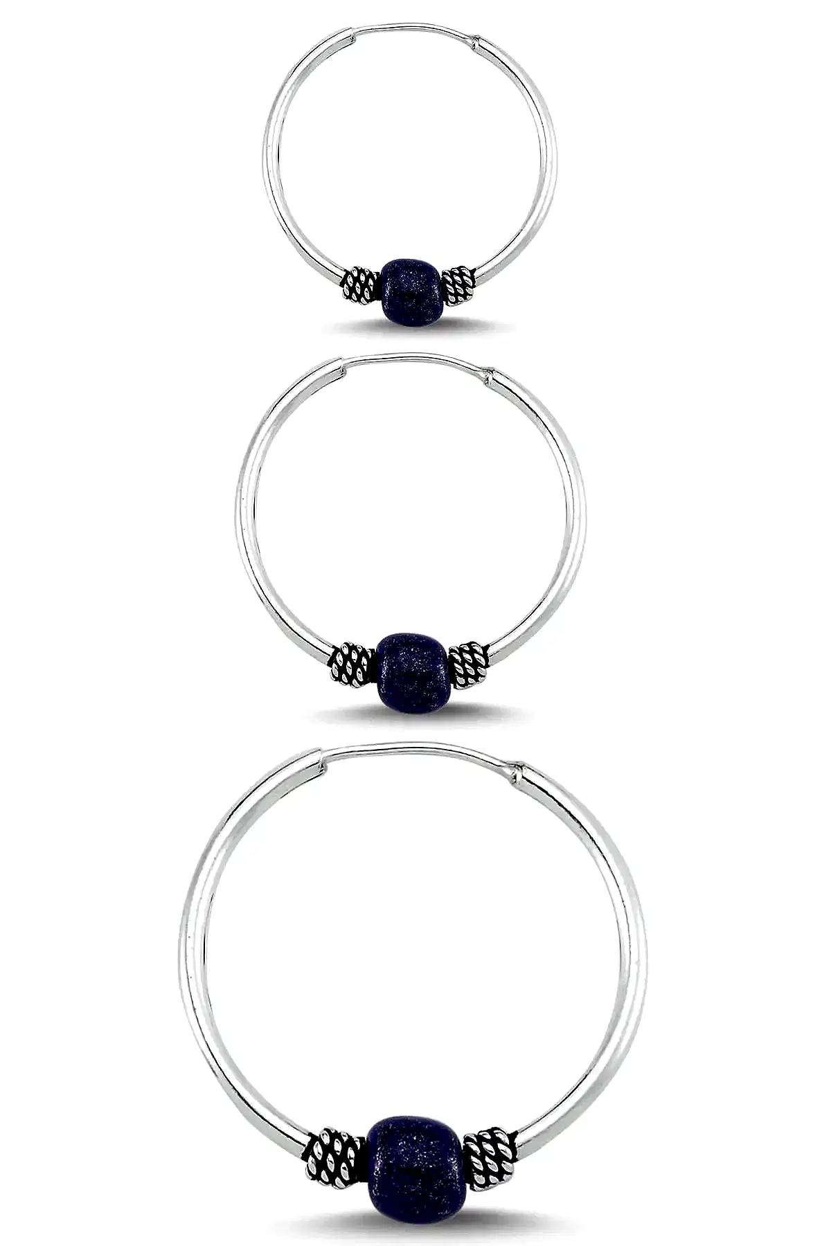 Boncuklu Gümüş Halka Küpe Kombin 10mm + 12mm + 16mm wsk09t - Mor