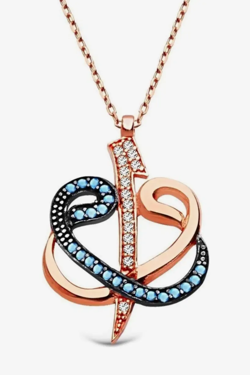 Çift Vav Elif Harfi Bayan Gümüş Kolye Firuze Taşlı Sevgiliye Anneye Hediye wsn144 - Pembe