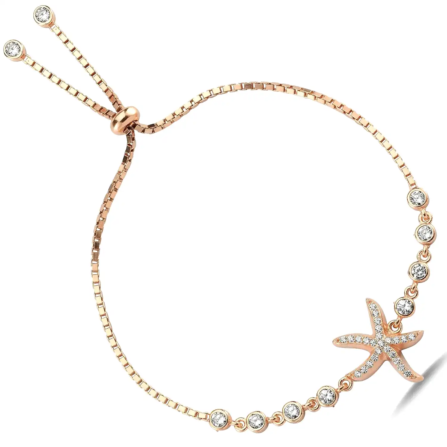 Deniz Yıldızı Zirkon Taşlı Kadın Gümüş Bileklik Asansör Kilitli wsb115 - Pembe