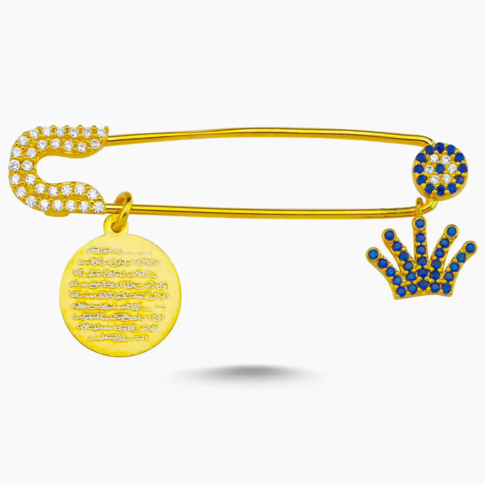 Gümüş Bebek İğnesi Dualı Nazarlık Maşallah Taşlı Prens Tacı csi04 - Lacivert