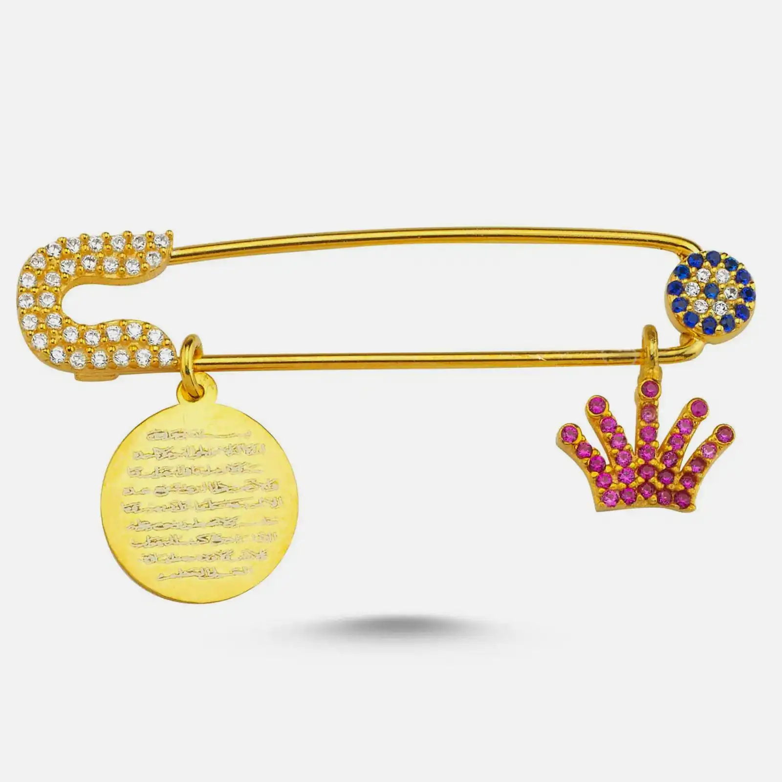 Gümüş Bebek İğnesi Dualı Nazarlık Maşallah Taşlı Prens Tacı csi04 - Pembe