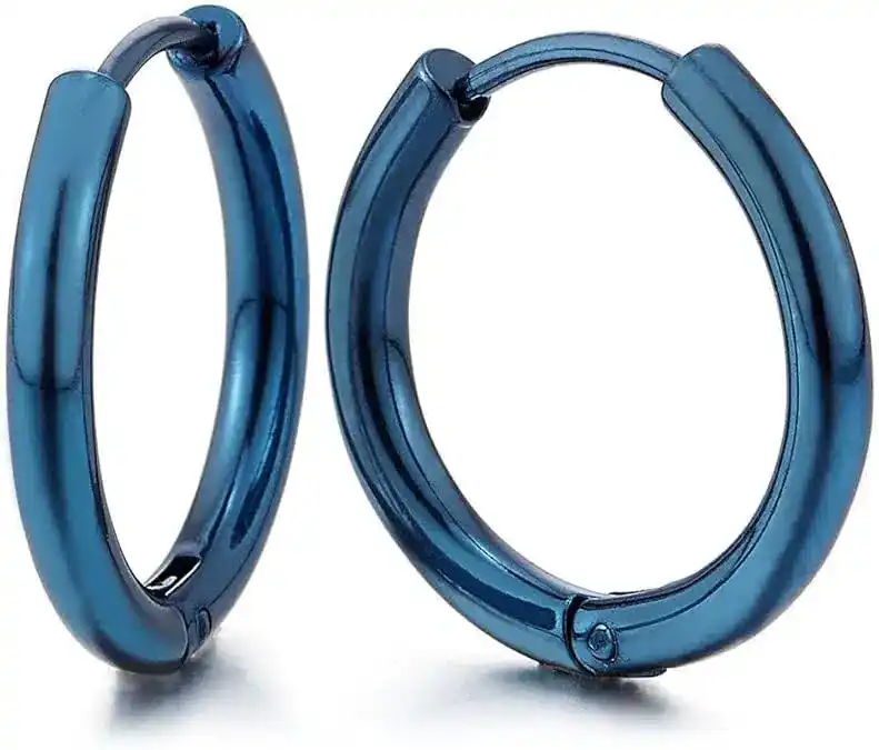 Halka İnce Parlak Erkek Bayan Unisex Çelik Küpe Çifti 2 Adet mse5-2 - Lacivert