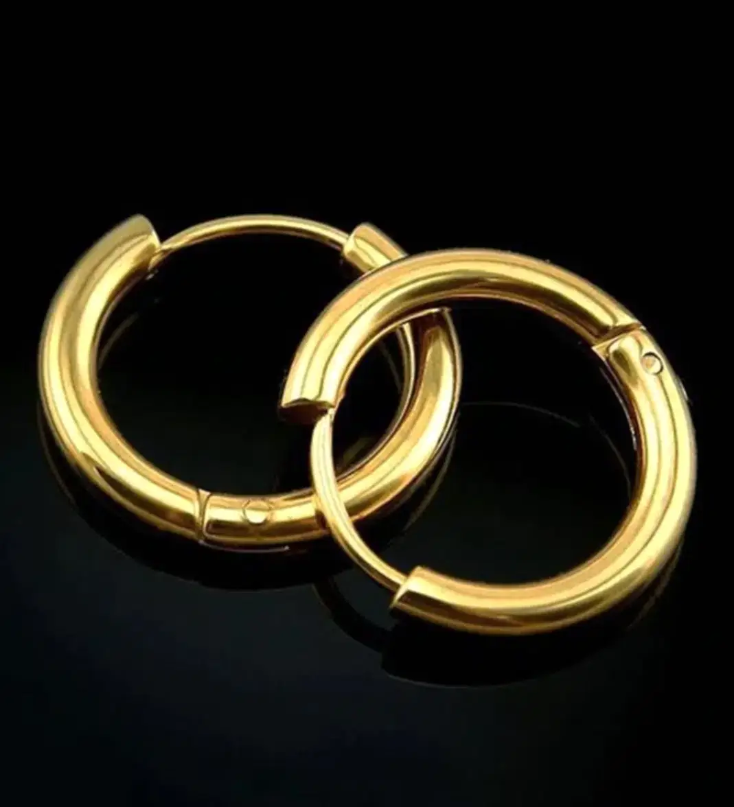 Halka İnce Parlak Erkek Bayan Unisex Çelik Küpe Çifti 2 Adet mse5-2 - Sarı