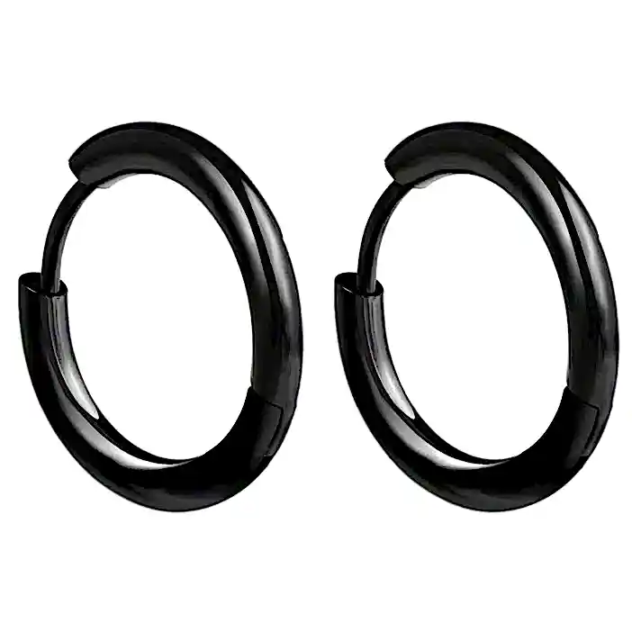 Halka İnce Parlak Erkek Bayan Unisex Çelik Küpe Çifti 2 Adet mse5-2 - Siyah