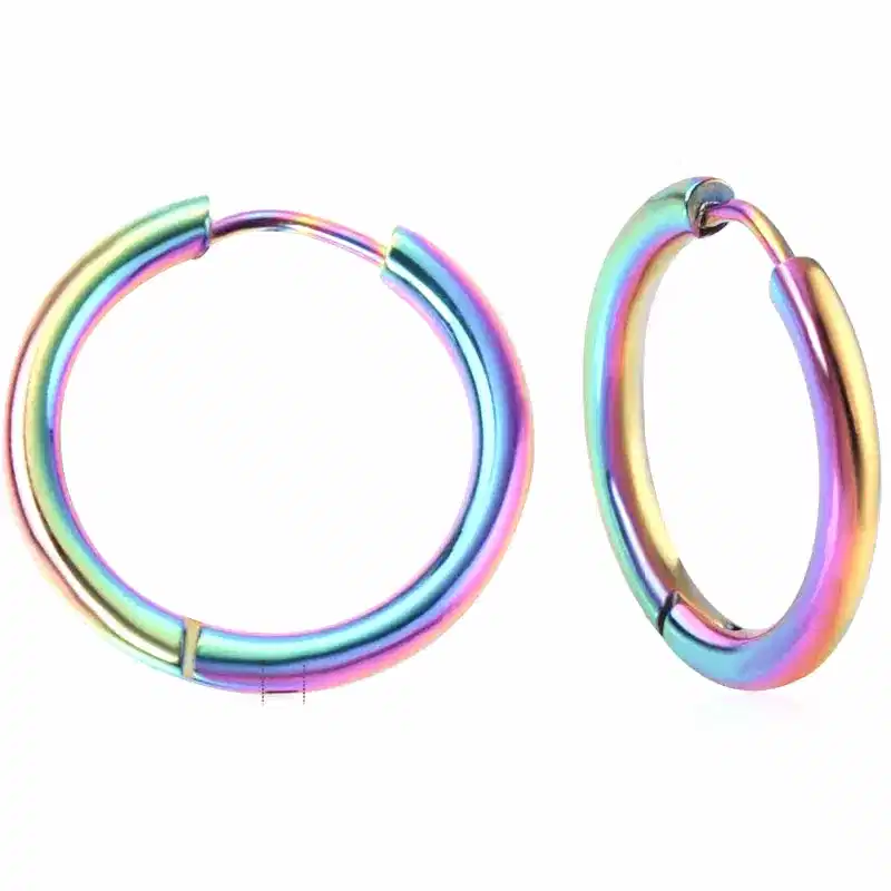 İnce Halka Unisex Erkek Kadın Paslanmaz Çelik Küpe Çifti 2 Adet mse5 - Karışık Renk