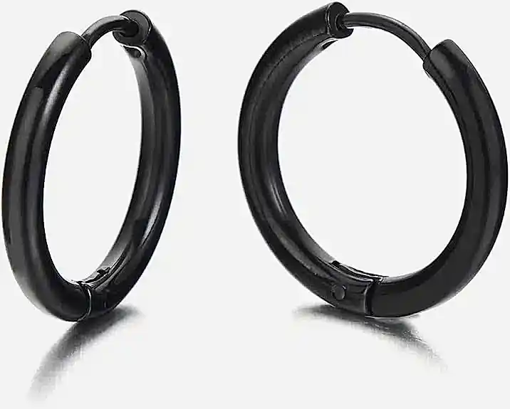 İnce Halka Unisex Erkek Kadın Paslanmaz Çelik Küpe Çifti 2 Adet mse5 - Siyah