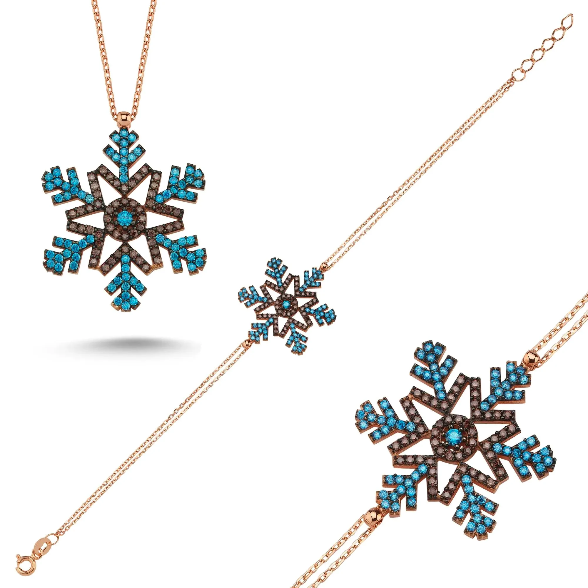 Kar Tanesi Taşlı Gümüş Kolye ve Bileklik Set 5 Renk wss11 - Karışık Renk