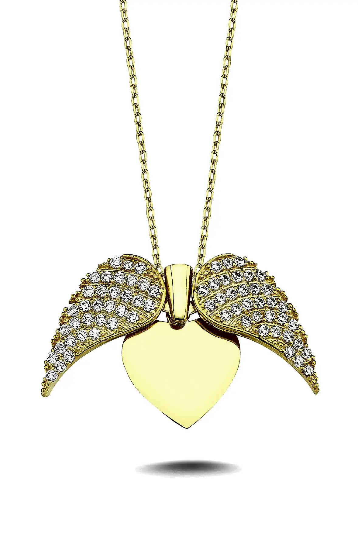 Kişiye Özel İsim Yazılı Aşkın Kanatları Bayan Gümüş Kalp Kolye wsn149u - Altın - Beyaz Taşlı