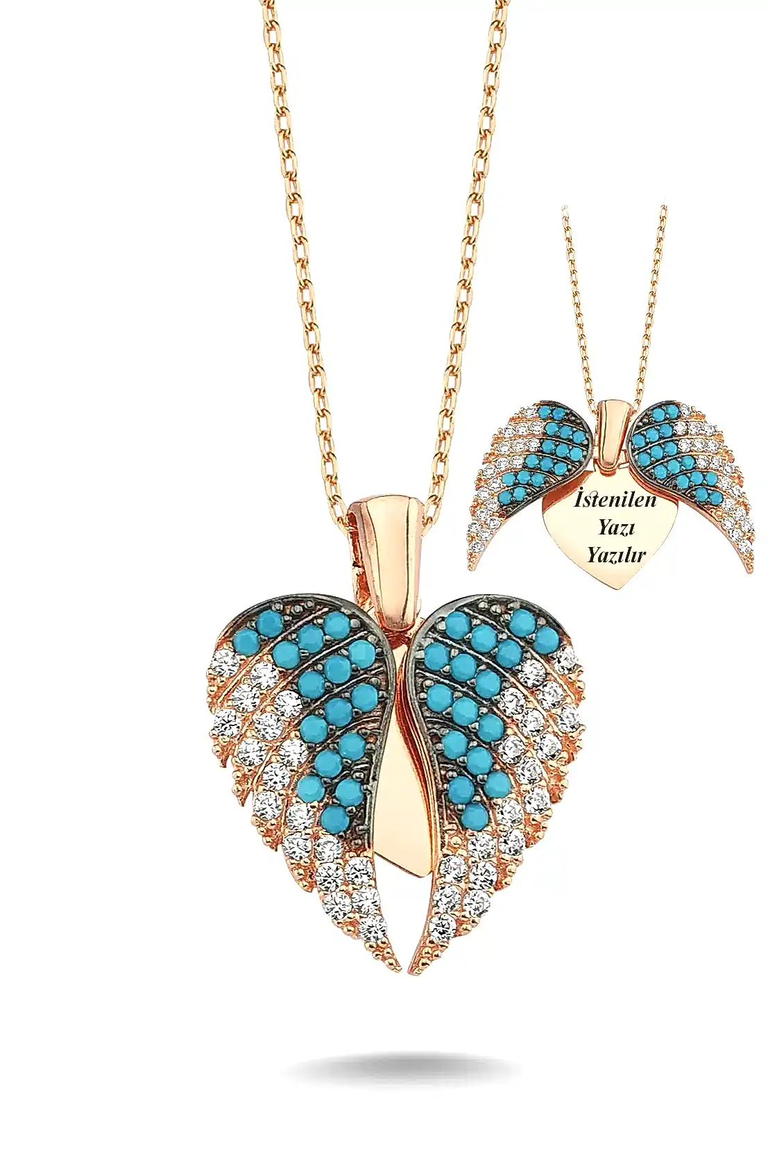 Kişiye Özel İsimli Firuze Beyaz Taşlı Gümüş Kalpli Kolye wsn149fb - Pembe