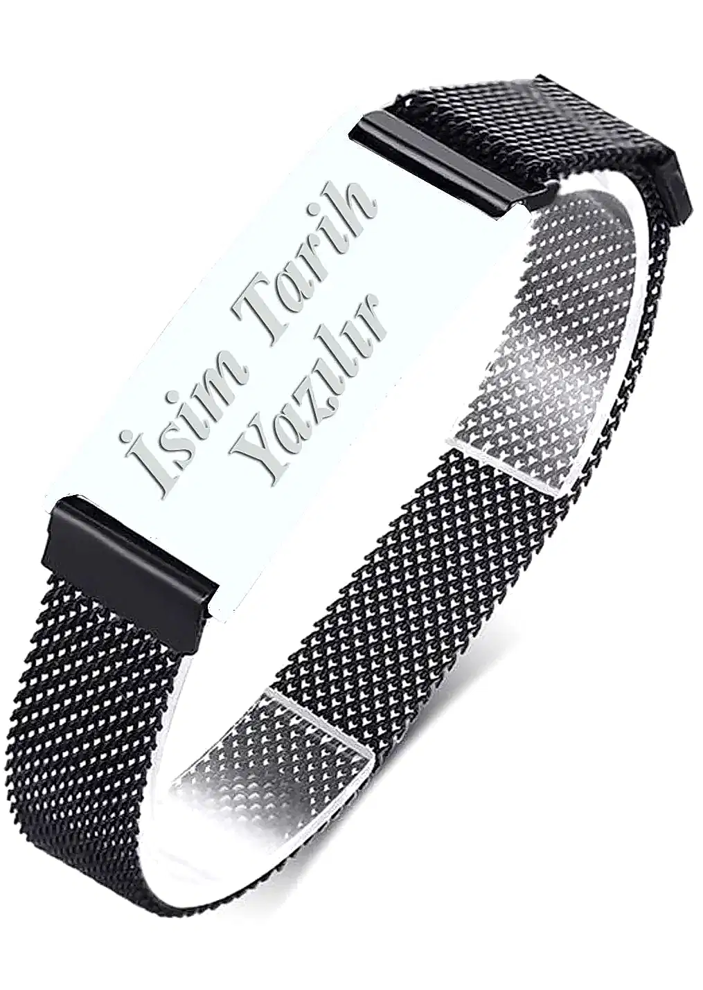 Kişiye Özel İsimli Hasır Kordonlu Çelik Erkek Bileklik scb10 - Beyaz