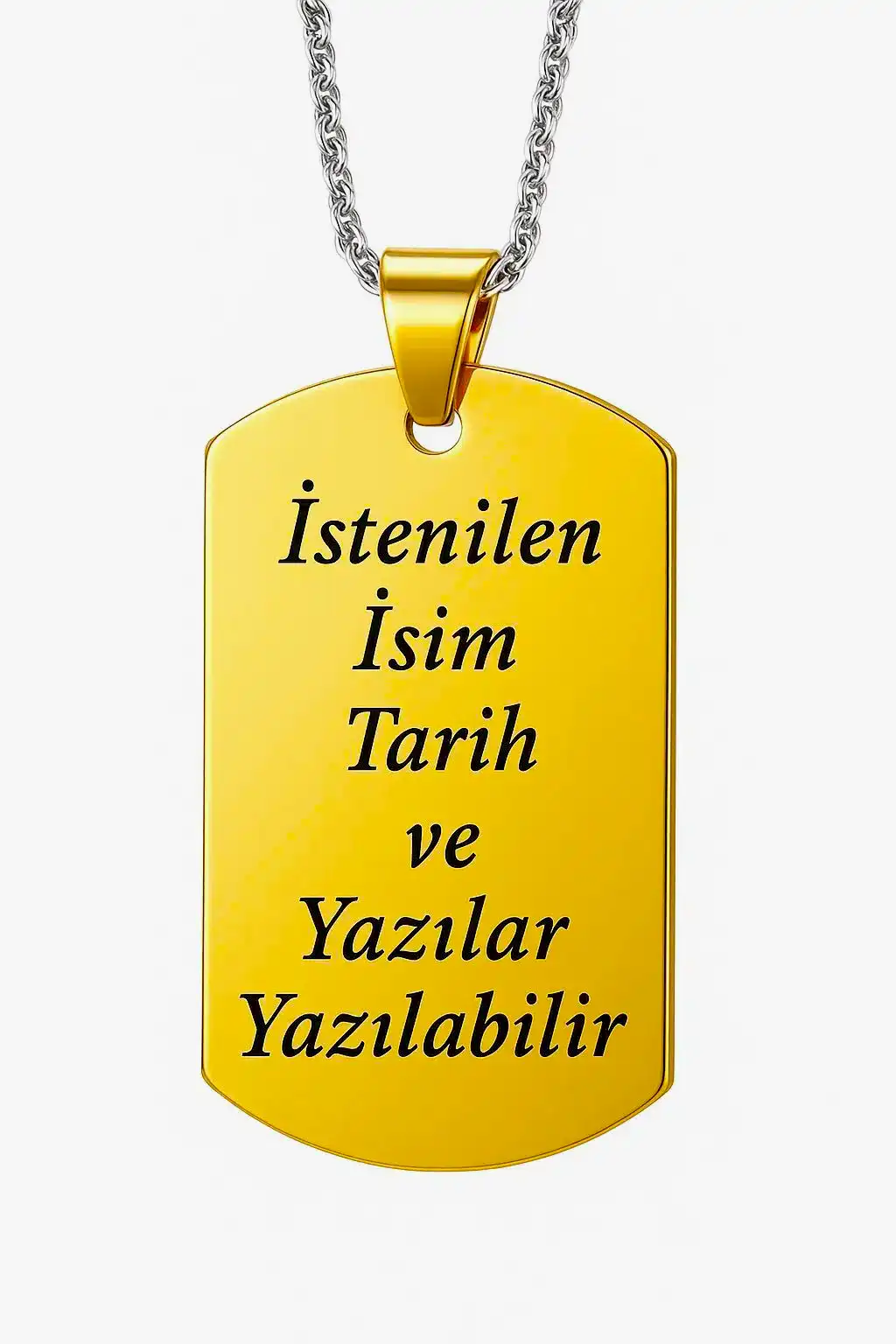 Kişiye Özel Yazılı Asker Künyesi Model Erkek Çelik Kolye eck04 - Sarı