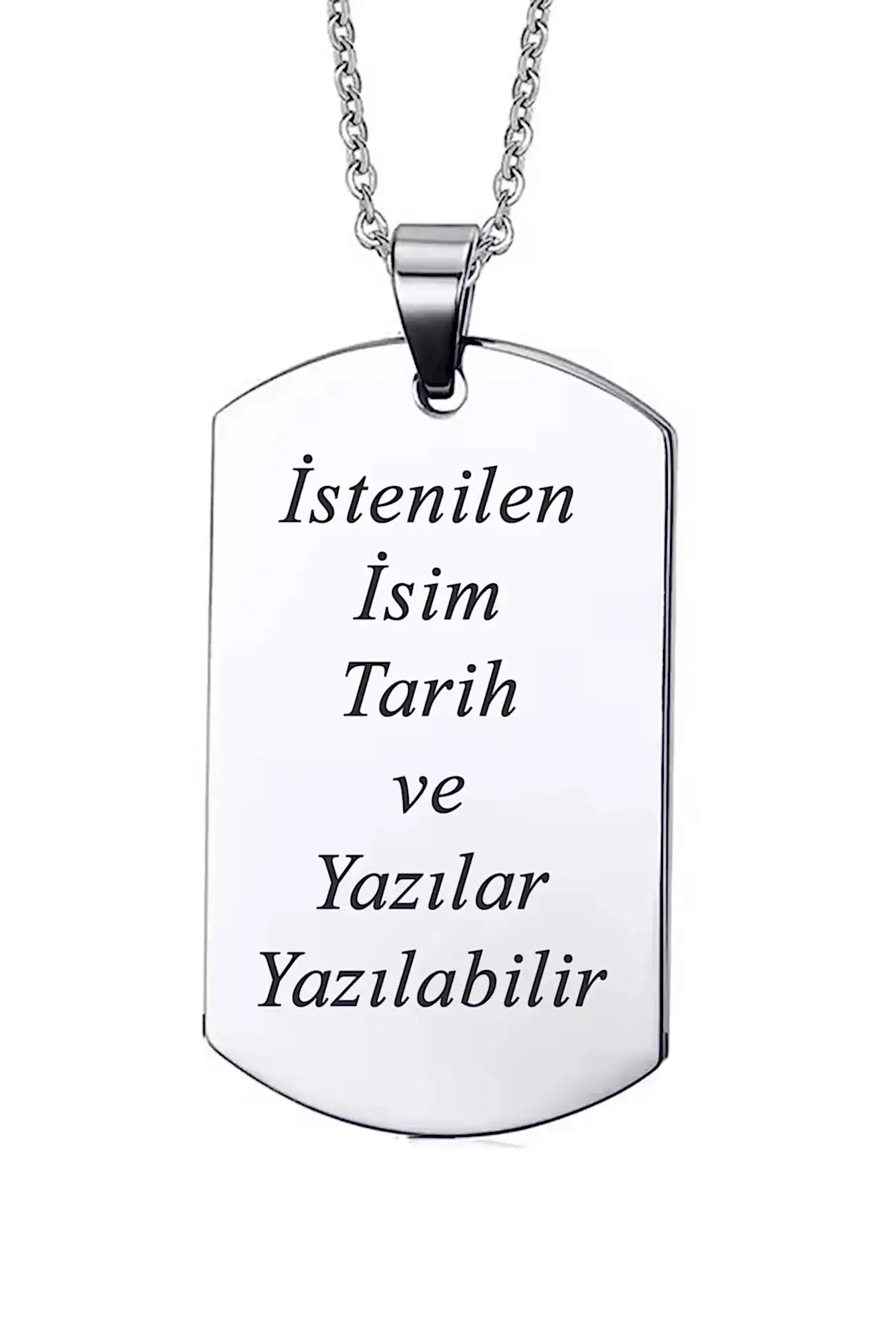 Kişiye Özel Yazılı Asker Künyesi Model Erkek Çelik Kolye eck04 - Gümüş