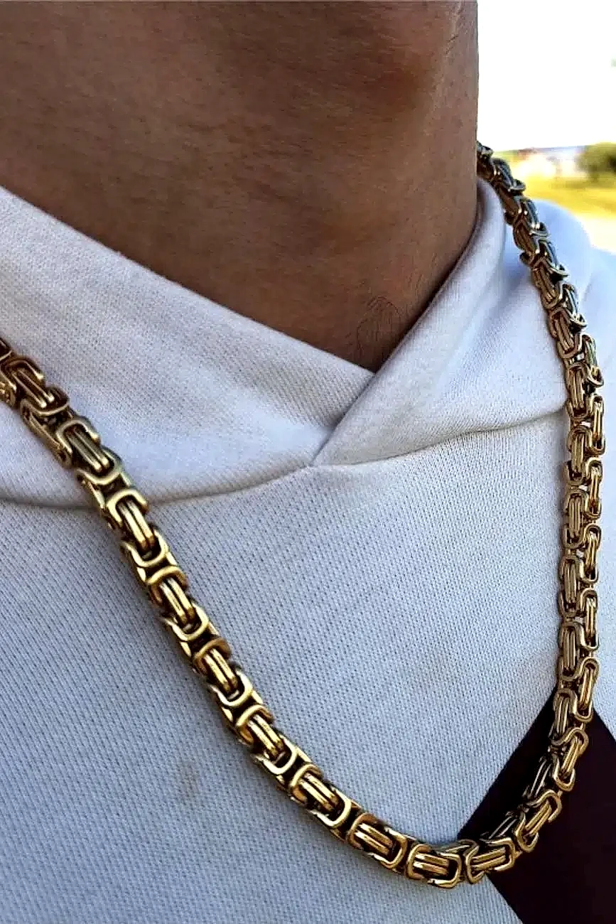 Kral Model Erkek Çelik Zincir Kolye Erkeğe Sevgiliye Hediye ck11t - Sarı