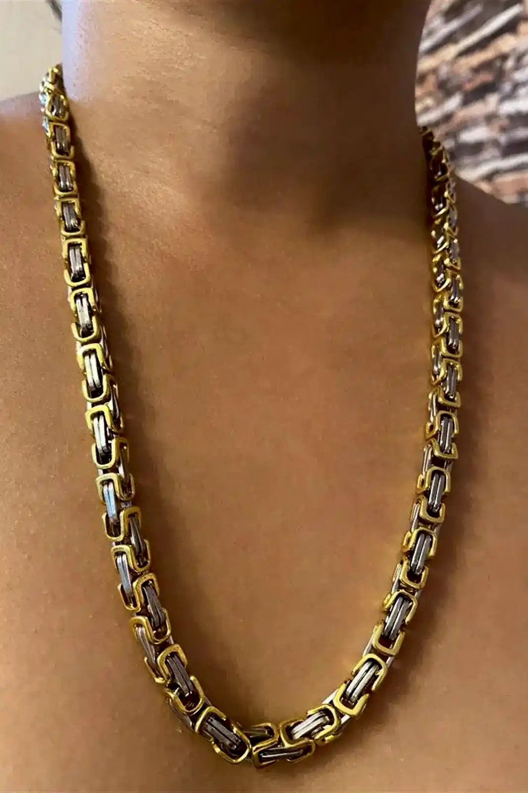 Kral Model Erkek Çelik Zincir Kolye Erkeğe Sevgiliye Hediye ck11t - Beyaz - Sarı