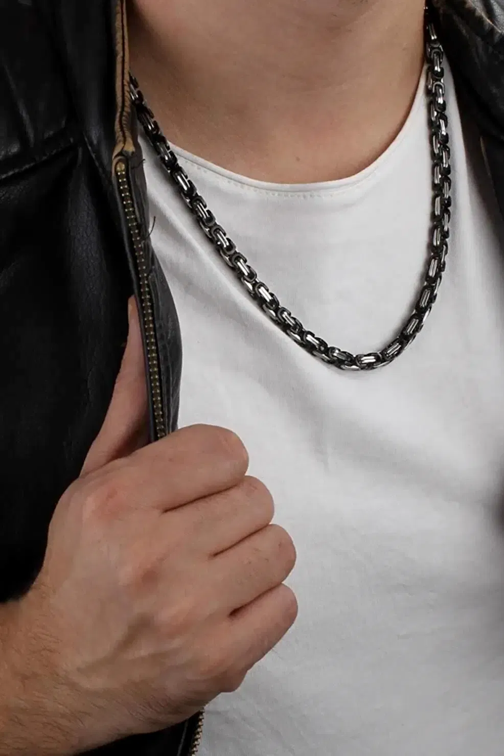 Kral Model Erkek Çelik Zincir Kolye Erkeğe Sevgiliye Hediye ck11t - Beyaz - Siyah