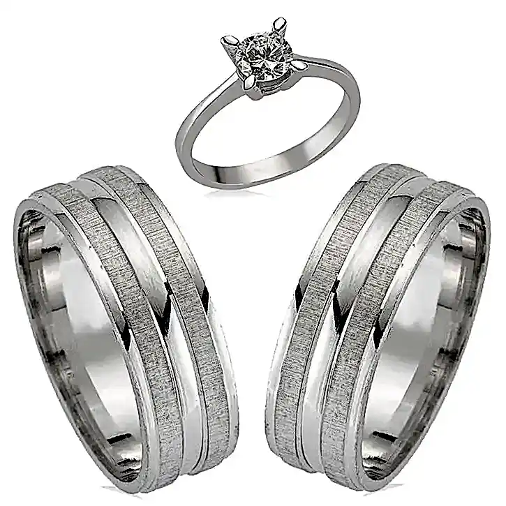 Mat Çizgili Gümüş Alyans Çifti Söz Yüzükleri Tektaş Hediye wr42