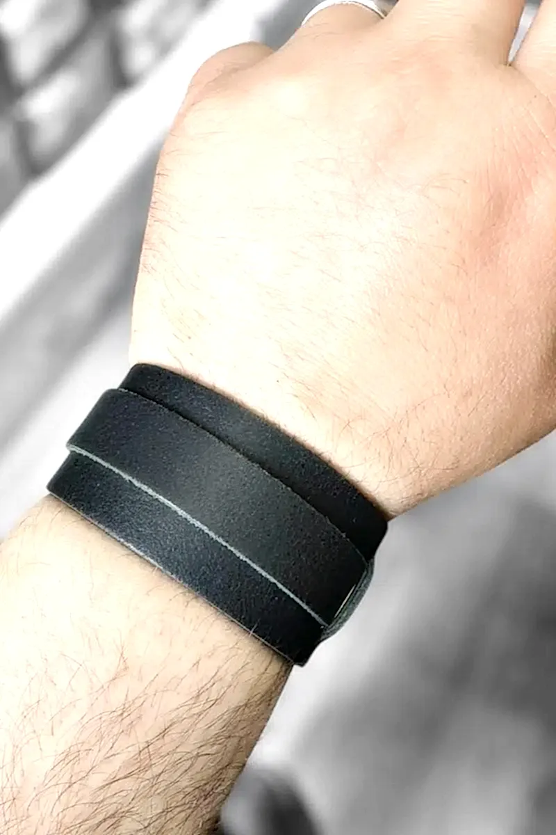 Boyu Ayarlanabilir Metal Tokalı Erkek Deri Bileklik adb13-2 - Siyah