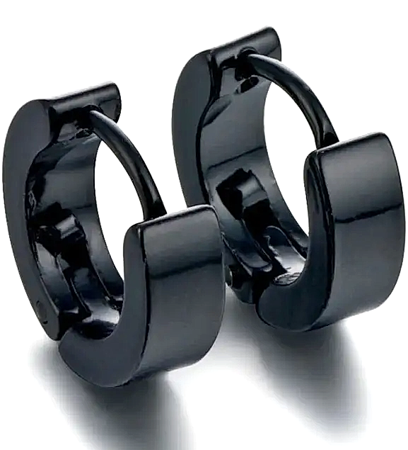 Parlak İnce Düz Halka Erkek Bayan Çelik Küpe Çifti 3mm mse8 - Siyah