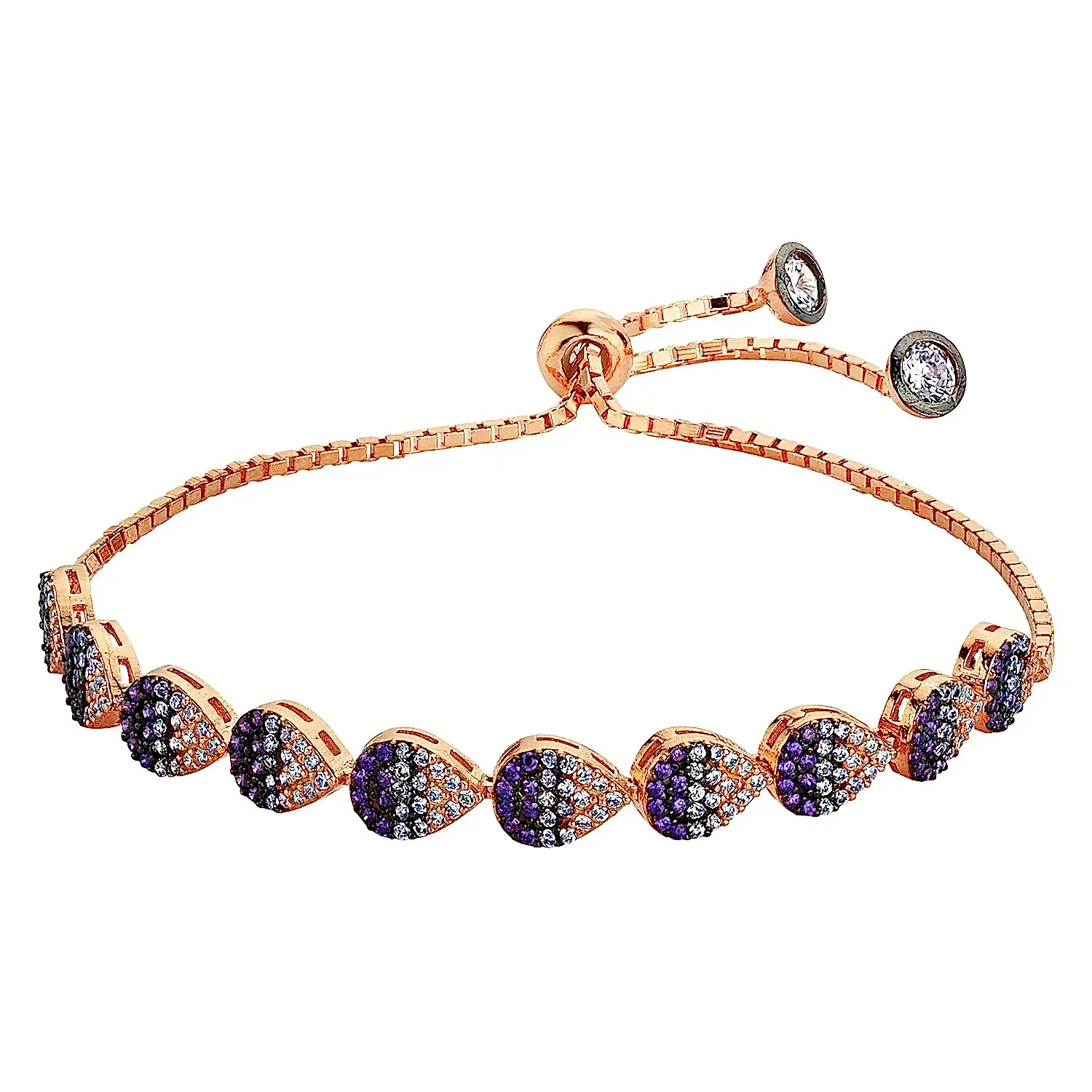 Renkli Taşlı Bayan Damla Model Gümüş Bileklik Asansör Kilit wsb95 - Mor - Beyaz Taşlı