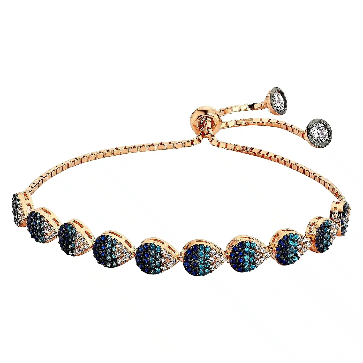 Renkli Taşlı Bayan Damla Model Gümüş Bileklik Asansör Kilit wsb95 - Lacivert