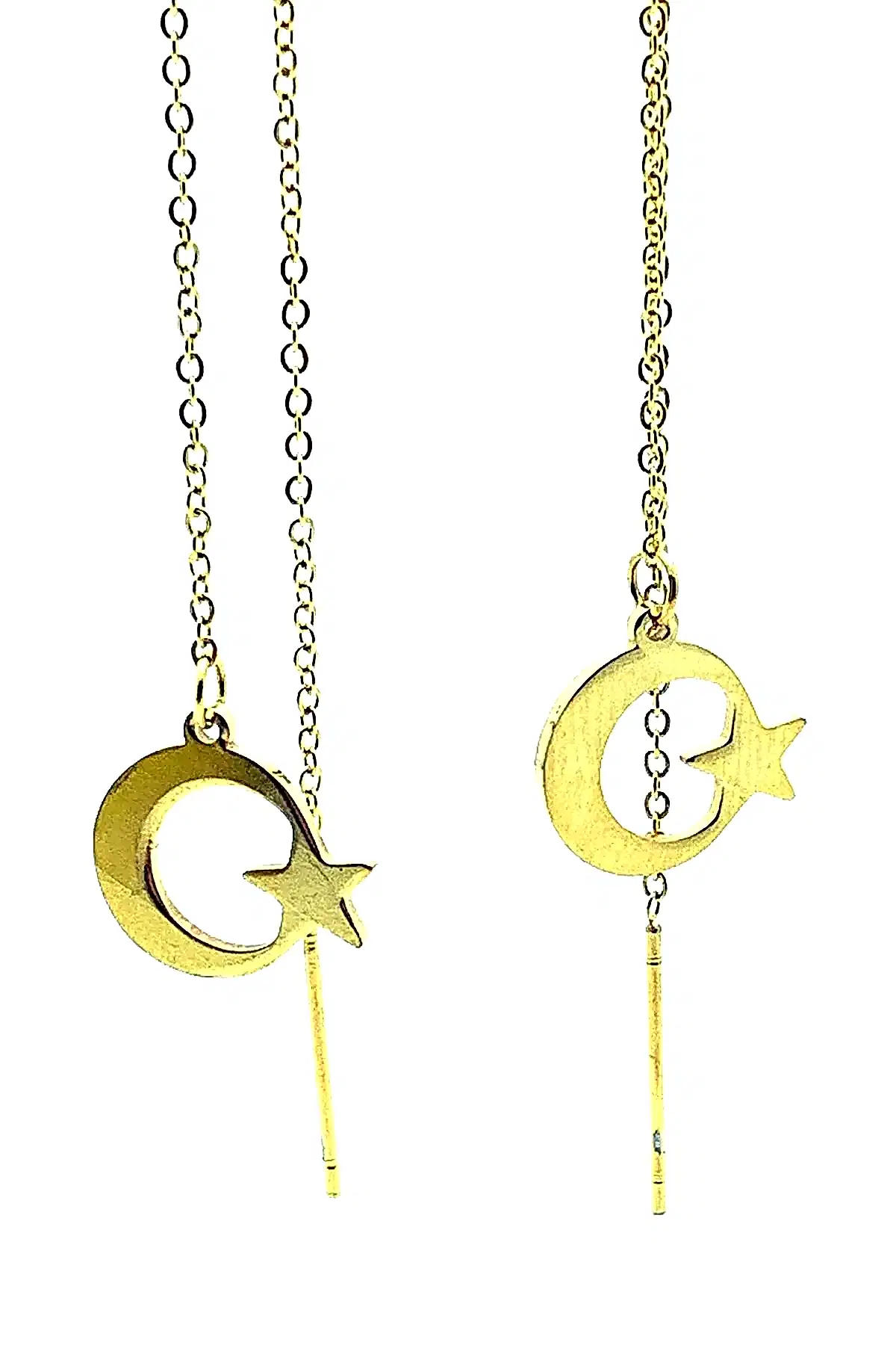 Sallantılı Ay Yıldız Çelik Küpe bck33 - Sarı