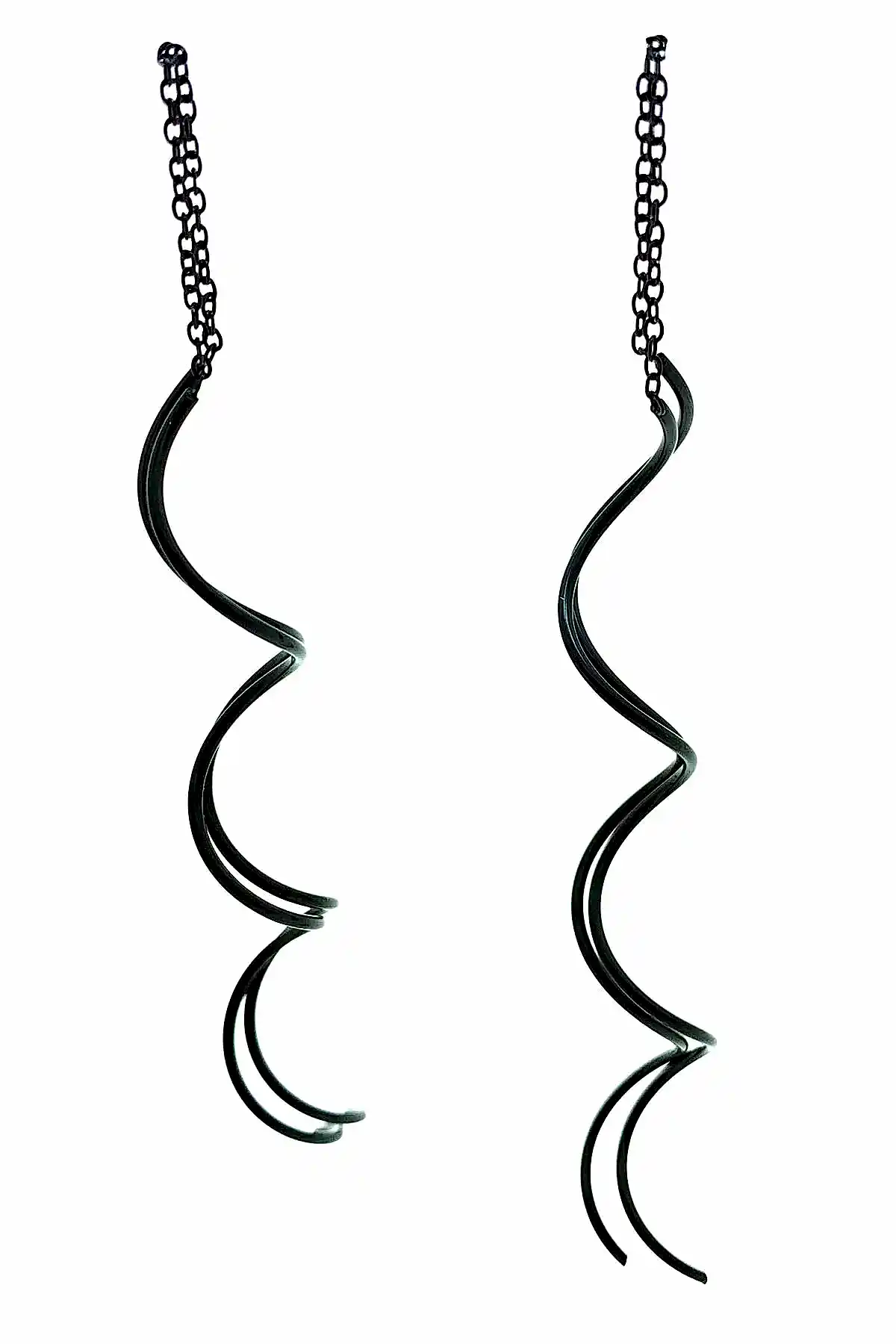 Sallantılı Sarmal Çelik Küpe bck27 - Siyah