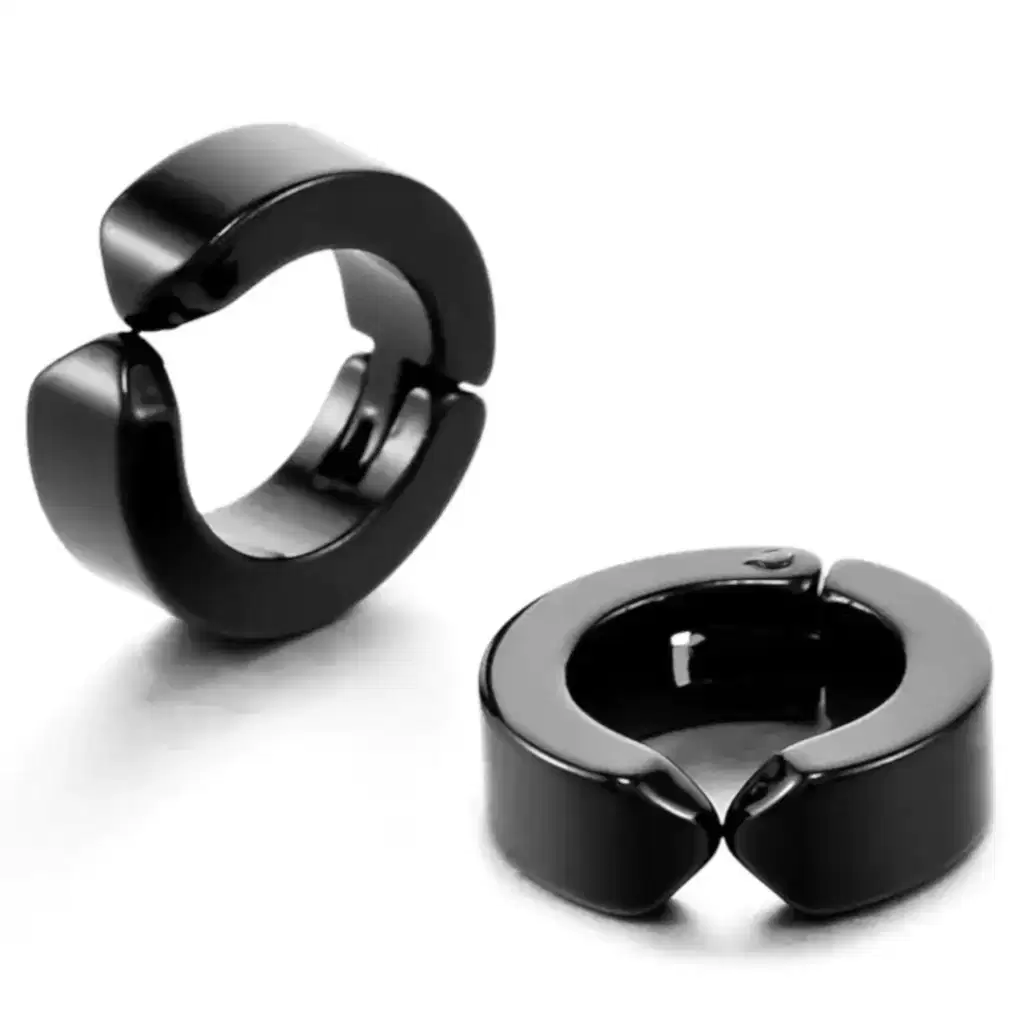 Sıkıştırmalı Erkek Çelik Küpe Çifti İnce 3mm Deliksiz Kulaklara mse1-2 - Siyah