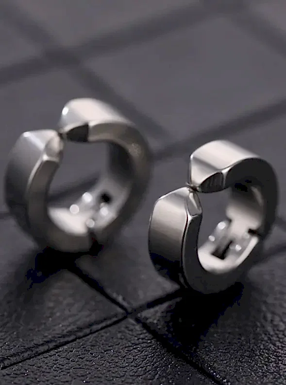 Sıkıştırmalı Erkek Çelik Küpe Kalın 6mm Deliksiz Kulaklara mse2 - Beyaz