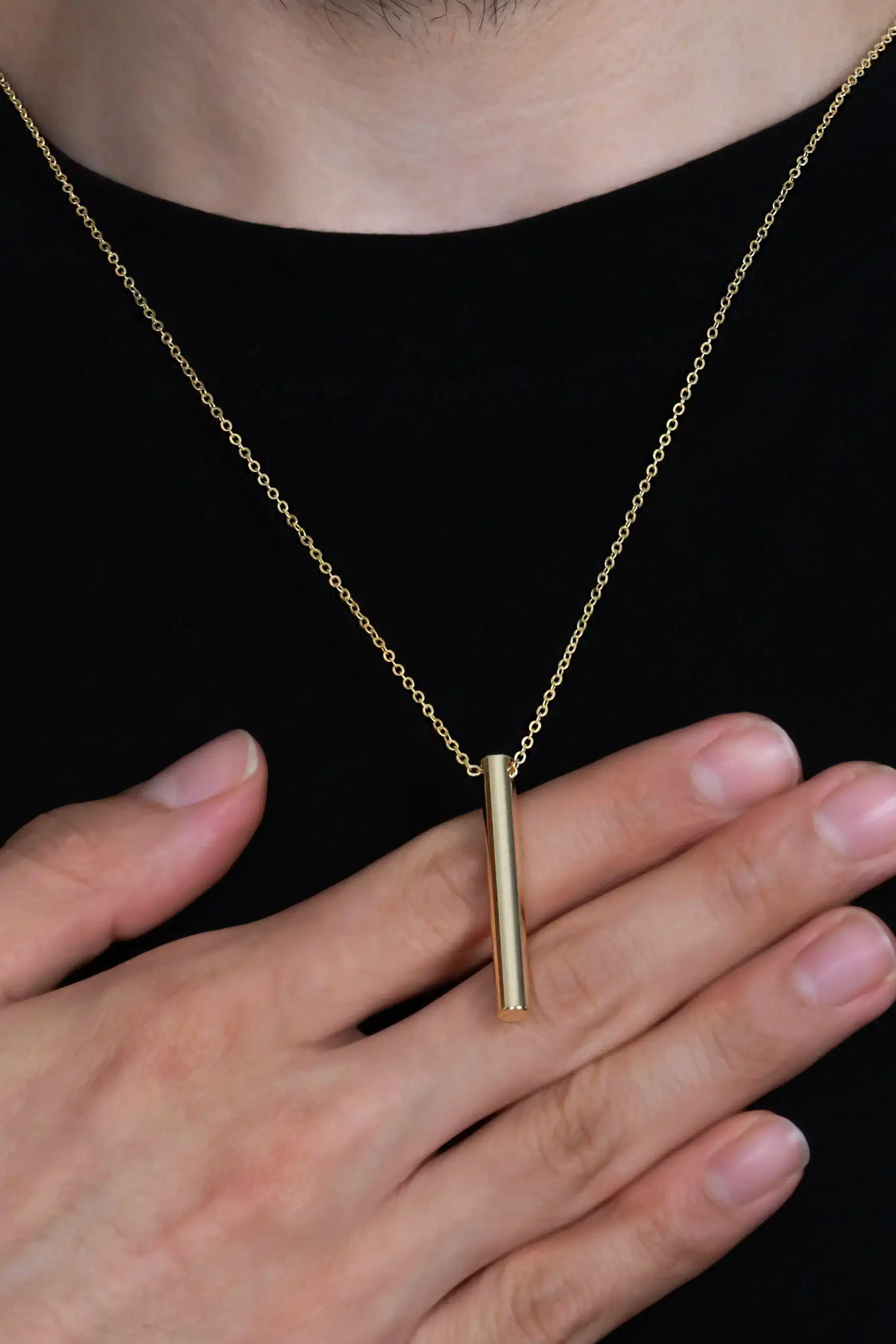 Silindir Çubuk Bar Erkek Kolye Paslanmaz 65cm Zincirli eck31 - Sarı