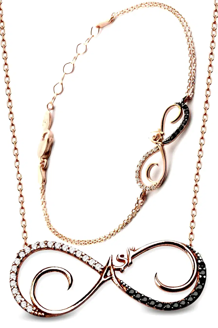 Sonsuzluk Sonsuz Aşk Gümüş Kolye ve Bileklik Seti Taşlı Sevgiliye wsn91 - Pembe