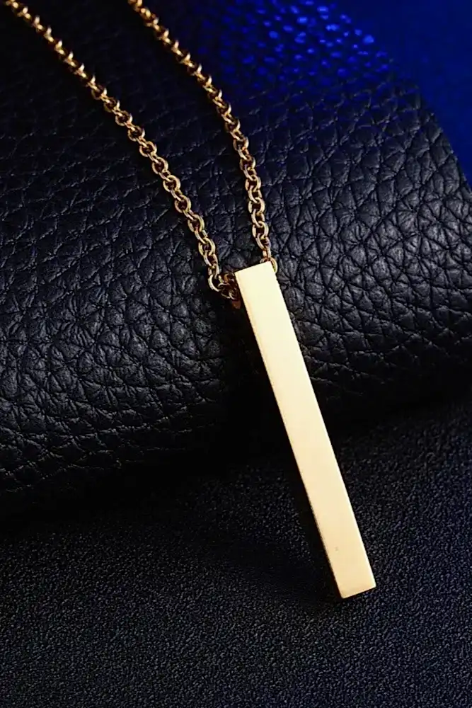 Kişiye Özel İsimli Tarih Yazılı Unisex Çubuk Bar Kolye eck25-10 - Sarı