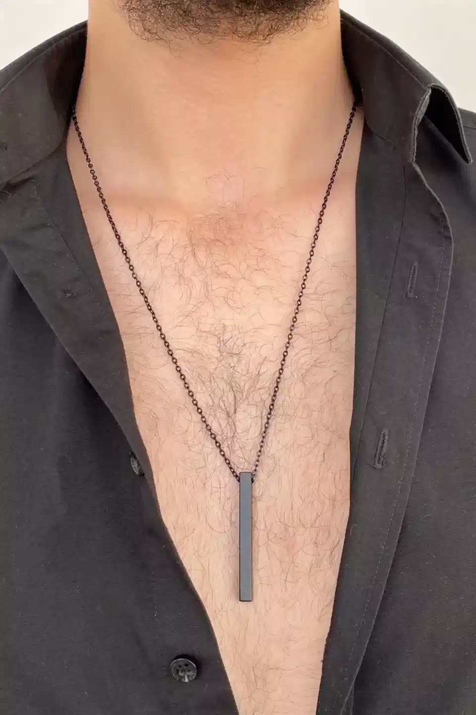 Kişiye Özel İsimli Tarih Yazılı Unisex Çubuk Bar Kolye eck25-10 - Siyah