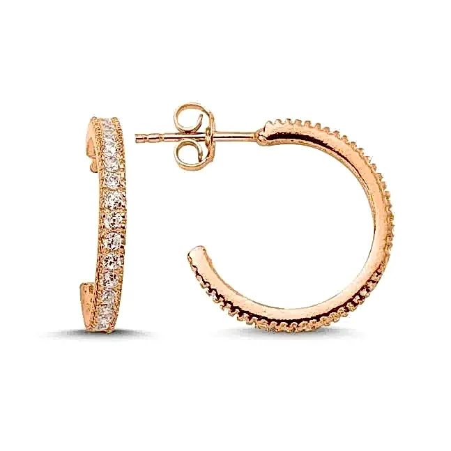 Taşlı Gümüş Halka Küpe Klipsli 16 mm wsk04 - Pembe